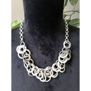 Womens Silver Tone Round Metal Discs Cluster Bib Necklace Jewelry with Lobster